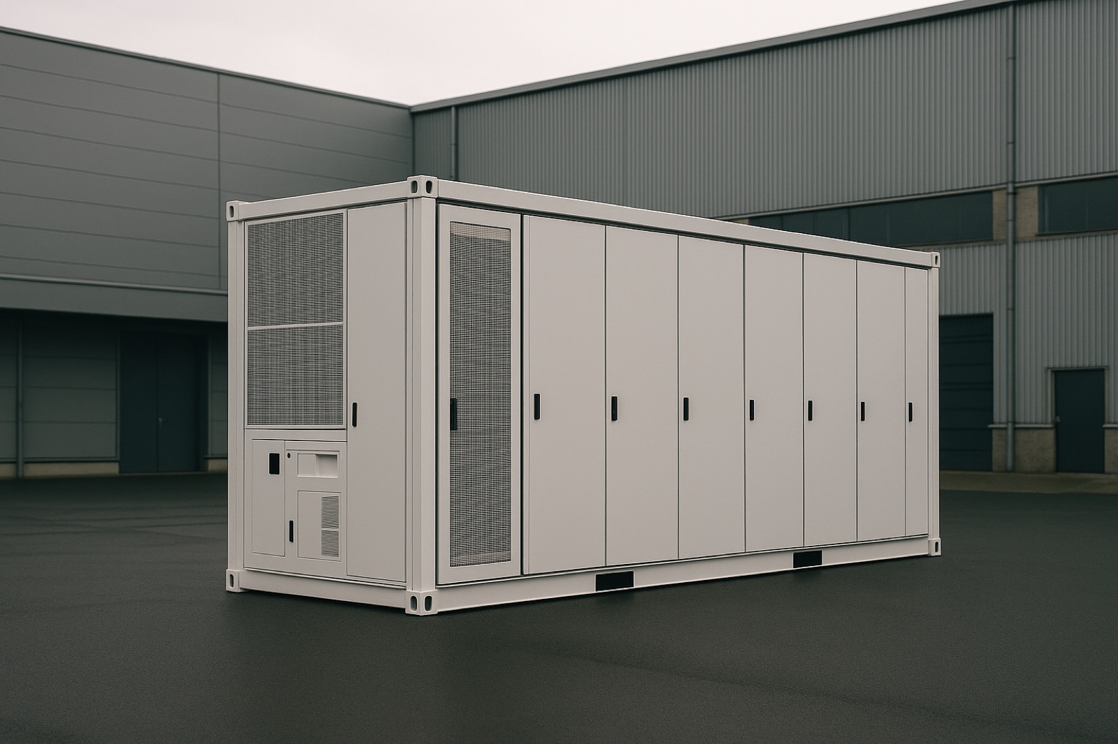 Batteriespeicher-Container an einem Gewerbestandort
